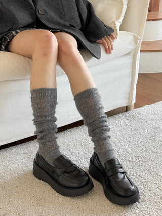 Silver Pendant Loose Fit Knit Long Pleated Warmer Socks