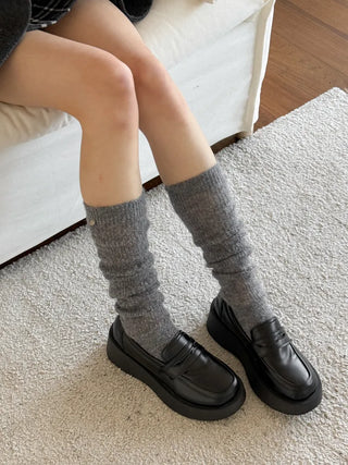 Silver Pendant Loose Fit Knit Long Pleated Warmer Socks