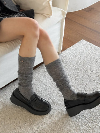 Silver Pendant Loose Fit Knit Long Pleated Warmer Socks
