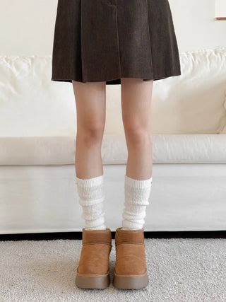 Silver Pendant Loose Fit Knit Long Pleated Warmer Socks