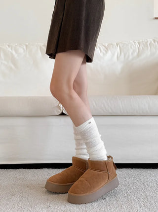 Silver Pendant Loose Fit Knit Long Pleated Warmer Socks