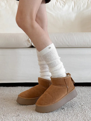 Silver Pendant Loose Fit Knit Long Pleated Warmer Socks