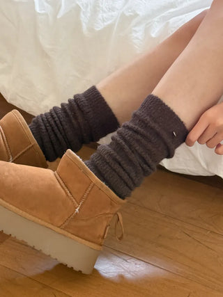 Silver Pendant Loose Fit Knit Long Pleated Warmer Socks