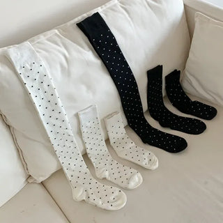 Arti Pin Dot Knit Contrast Long Knee Socks