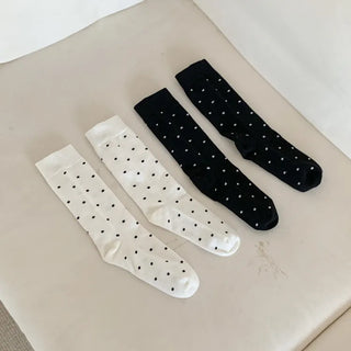 Arti Pin Dot Knit Contrast Long Knee Socks