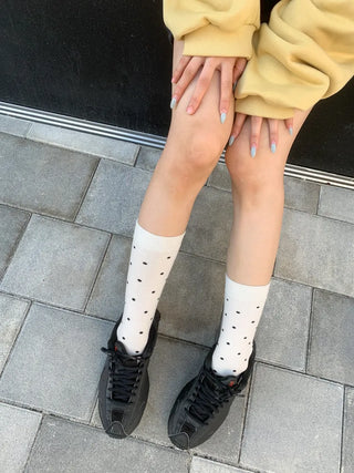 Arti Pin Dot Knit Contrast Long Knee Socks
