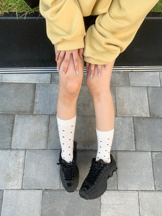 Arti Pin Dot Knit Contrast Long Knee Socks