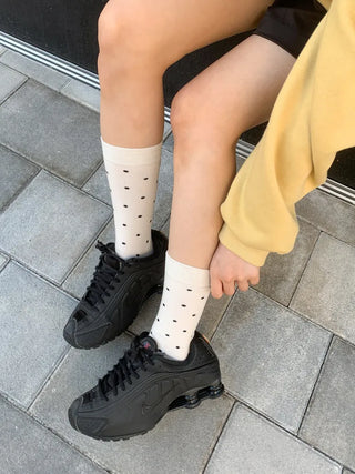 Arti Pin Dot Knit Contrast Long Knee Socks