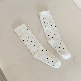 Arti Pin Dot Knit Contrast Long Knee Socks