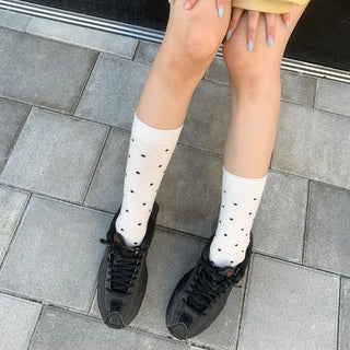 Arti Pin Dot Knit Contrast Long Knee Socks