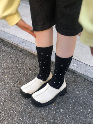 Arti Pin Dot Knit Contrast Long Knee Socks