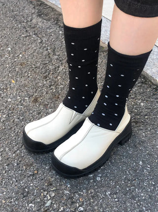 Arti Pin Dot Knit Contrast Long Knee Socks
