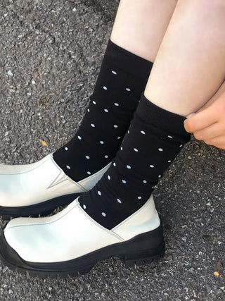 Arti Pin Dot Knit Contrast Long Knee Socks