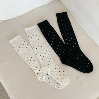 Arti Pin Dot Knit Contrast Long Knee Socks