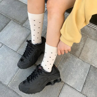 Arti Pin Dot Knit Contrast Long Knee Socks