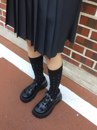 Arti Pin Dot Knit Contrast Long Knee Socks