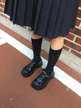 Arti Pin Dot Knit Contrast Long Knee Socks