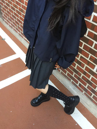 Arti Pin Dot Knit Contrast Long Knee Socks