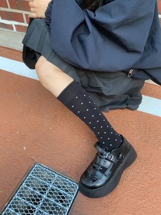 Arti Pin Dot Knit Contrast Long Knee Socks