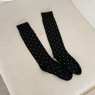 Arti Pin Dot Knit Contrast Long Knee Socks