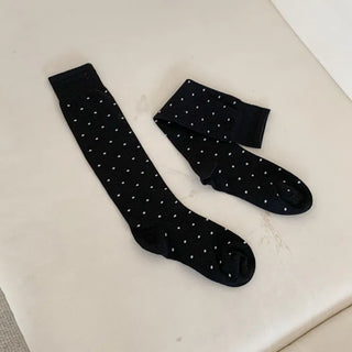 Arti Pin Dot Knit Contrast Long Knee Socks