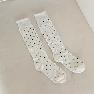 Arti Pin Dot Knit Contrast Long Knee Socks