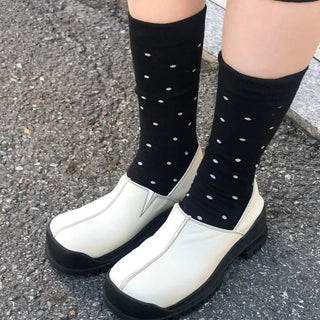 Arti Pin Dot Knit Contrast Long Knee Socks
