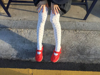 Arti Pin Dot Knit Contrast Long Knee Socks