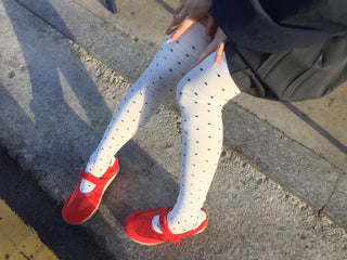 Arti Pin Dot Knit Contrast Long Knee Socks