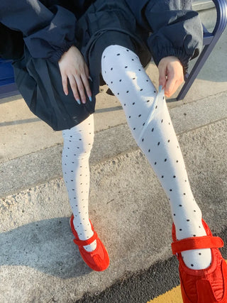 Arti Pin Dot Knit Contrast Long Knee Socks