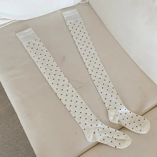 Arti Pin Dot Knit Contrast Long Knee Socks