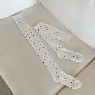 Arti Pin Dot Knit Contrast Long Knee Socks