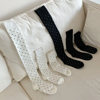 Arti Pin Dot Knit Contrast Long Knee Socks