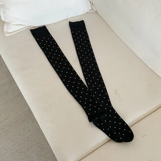 Arti Pin Dot Knit Contrast Long Knee Socks