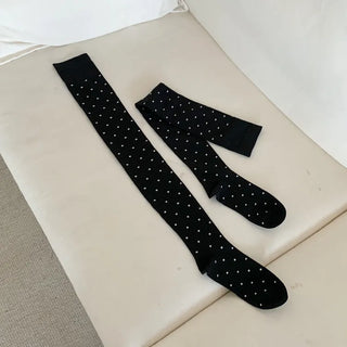 Arti Pin Dot Knit Contrast Long Knee Socks