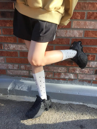 Arti Pin Dot Knit Contrast Long Knee Socks