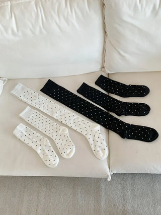 Arti Pin Dot Knit Contrast Long Knee Socks