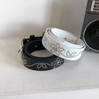 Flower Stud Cubic Leather Belt