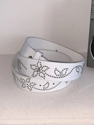 Flower Stud Cubic Leather Belt
