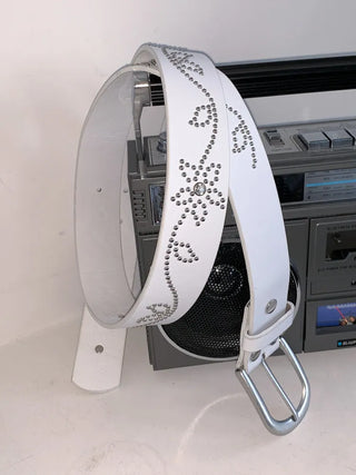 Flower Stud Cubic Leather Belt