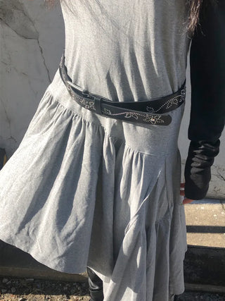 Flower Stud Cubic Leather Belt
