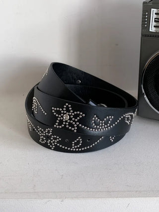 Flower Stud Cubic Leather Belt