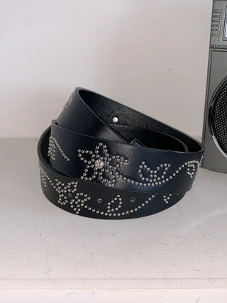 Flower Stud Cubic Leather Belt