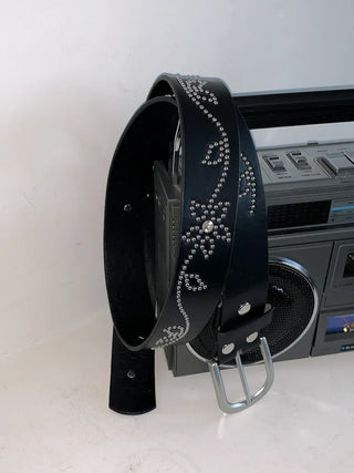 Flower Stud Cubic Leather Belt