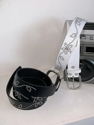Flower Stud Cubic Leather Belt