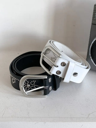 Flower Stud Cubic Leather Belt