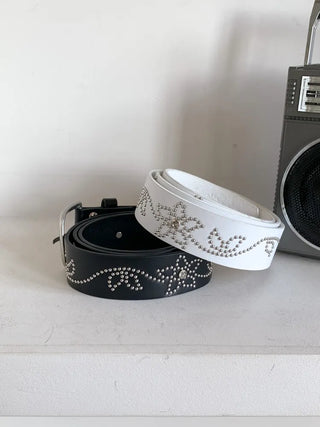 Flower Stud Cubic Leather Belt