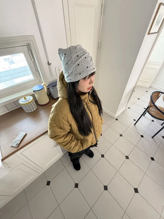 Fleece-lined Dot Pattern Warmer Beanie Hat
