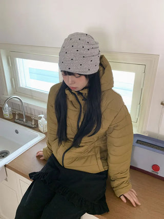 Fleece-lined Dot Pattern Warmer Beanie Hat
