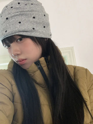 Fleece-lined Dot Pattern Warmer Beanie Hat